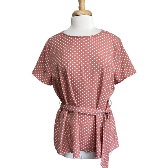 PINK PINEAPPLE Women's XL Polka Dot Blouse & Sash Top - Picture 1 of 5